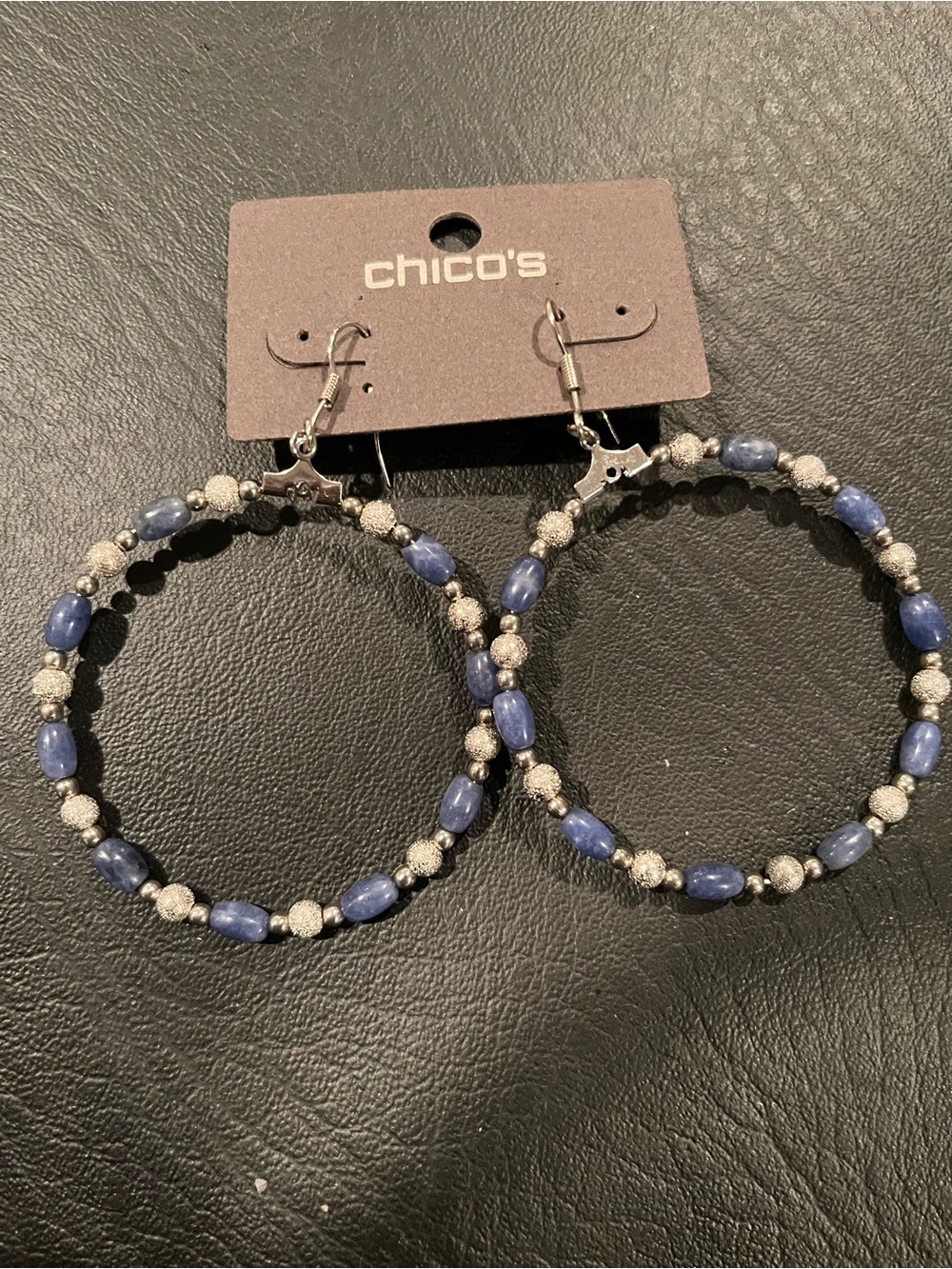 Chico's Navy and Silver Beaded Hoop Earrings
